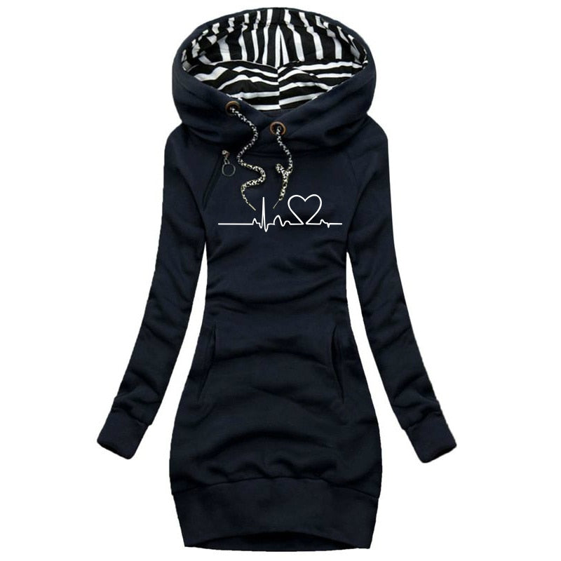 Dame Kapuzenpullover Minikleid Hoodie Sweatshirt Longtops Tunika Jumper Kleid Streetwear