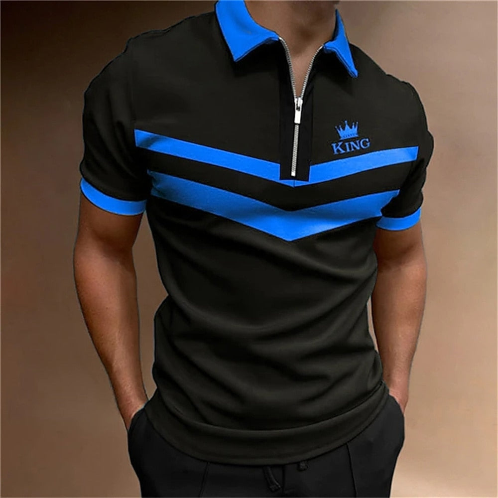 Herren Poloshirt POLO Shirt Zip Kontrast Kragen Kurzarm Slim Fit Hemd Polohemd