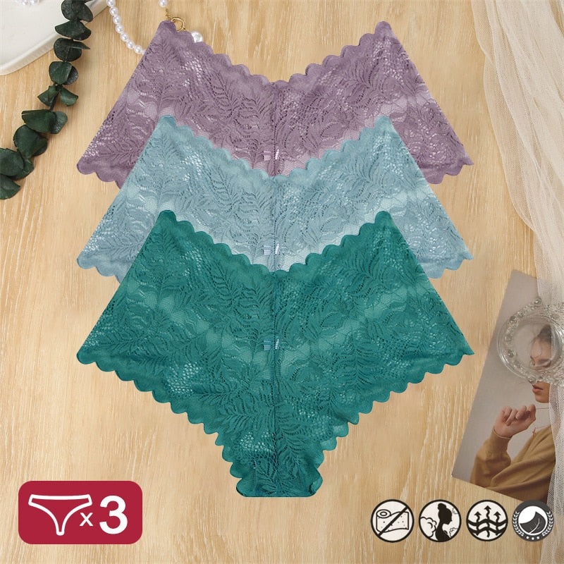 Damen 3-er Pack Hipster Spitze Unterwäsche Tanga Höschen Sexy Schlüpfer Slip Panties