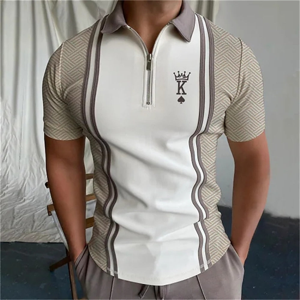 Herren Poloshirt POLO Shirt Zip Kontrast Kragen Kurzarm Slim Fit Hemd Polohemd