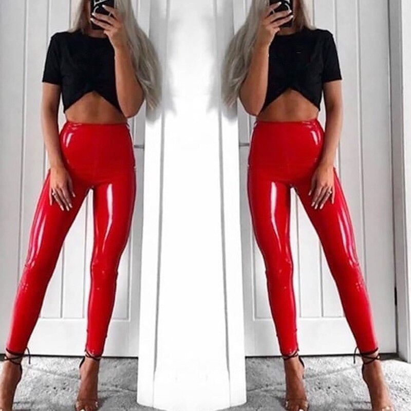 Sexy frauen Leggings Leggins Lang Hose Leder Optik Nachtclub Sexy Hohe Elastizität