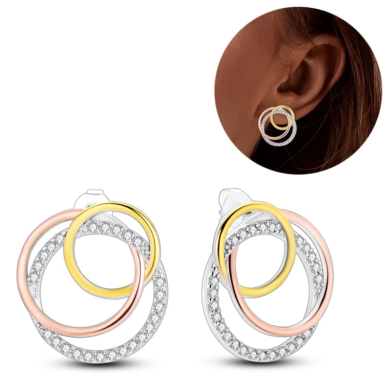 1 Paar Creolen aus 925 sterling Silber Ohrringe Ohrschmuck Zirkonia Ohrstecker