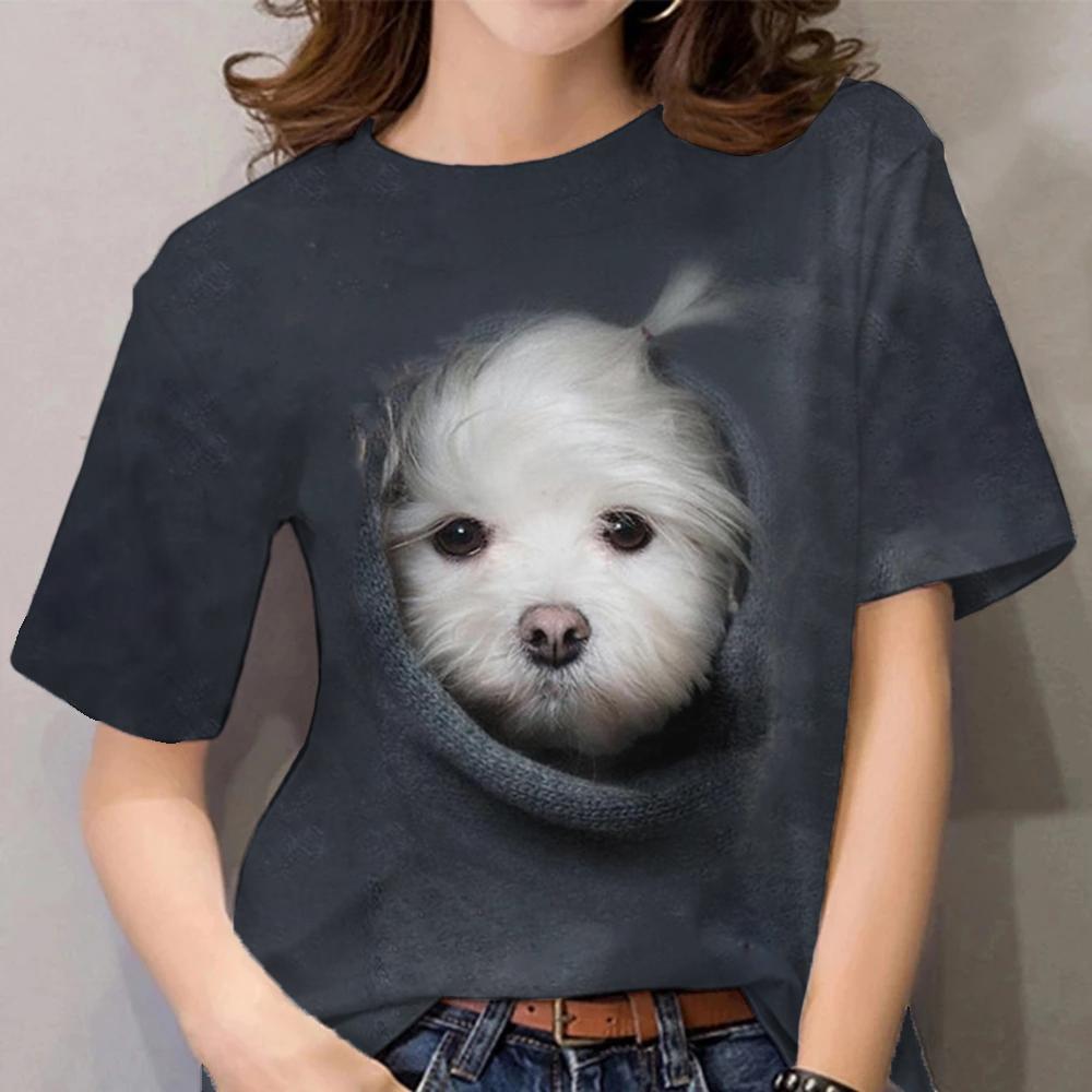 Damen Sommer Top 3D Katzen T-Shirt Rundhals Streetwear lockeres Damentop