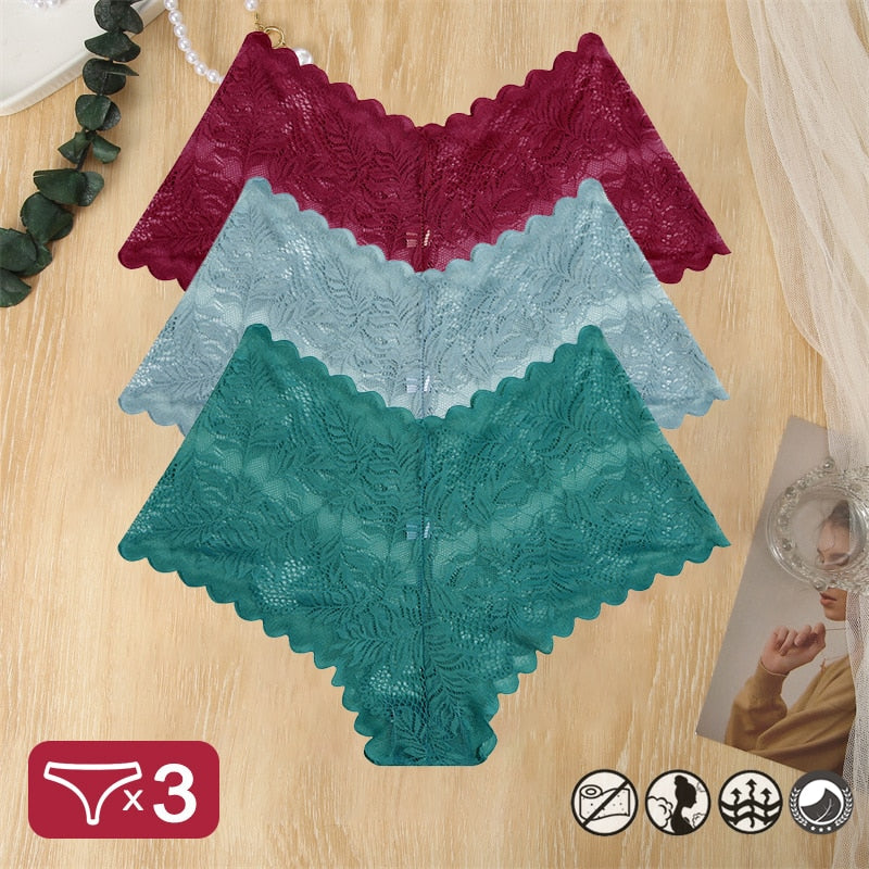 Damen 3-er Pack Hipster Spitze Unterwäsche Tanga Höschen Sexy Schlüpfer Slip Panties