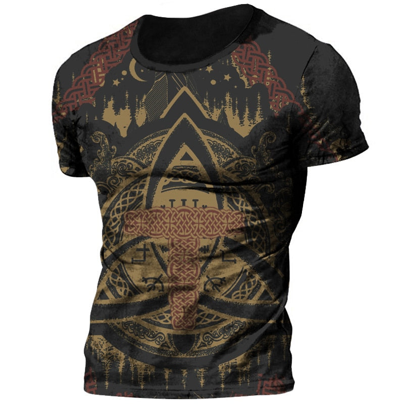 Herren Viking Tattoo 3D T-Shirt Rundhals Unisex Sommer Streetwear