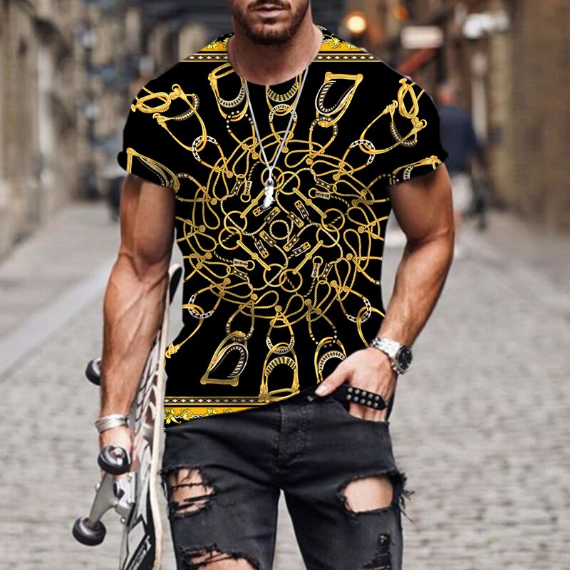 Herren Fashion Barock Stil 3D T-Shirt Rundhals Unisex Sommer Streetwear