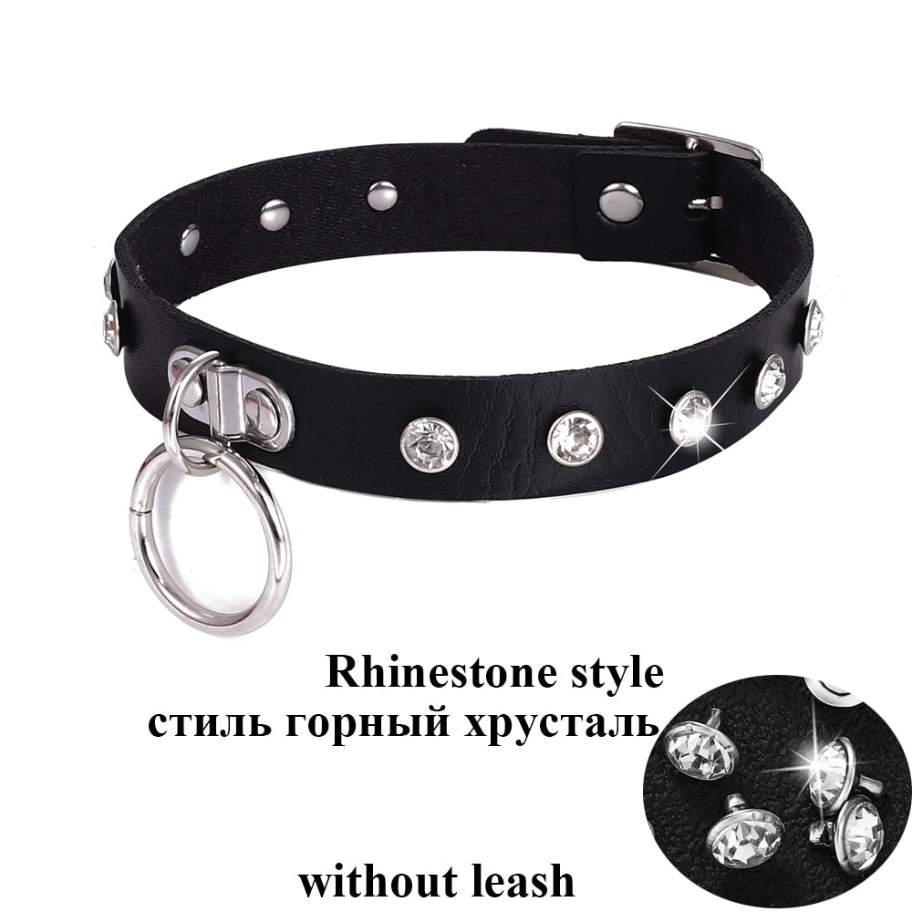 Frauen Sexy Punk Leder Dessous Halsband O-Ring Gürtelschnalle Halskette
