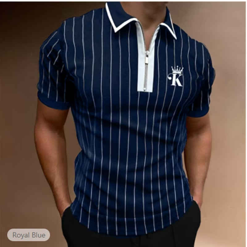 Herren Poloshirt POLO Shirt Zip Kontrast Kragen Kurzarm Slim Fit Hemd Polohemd