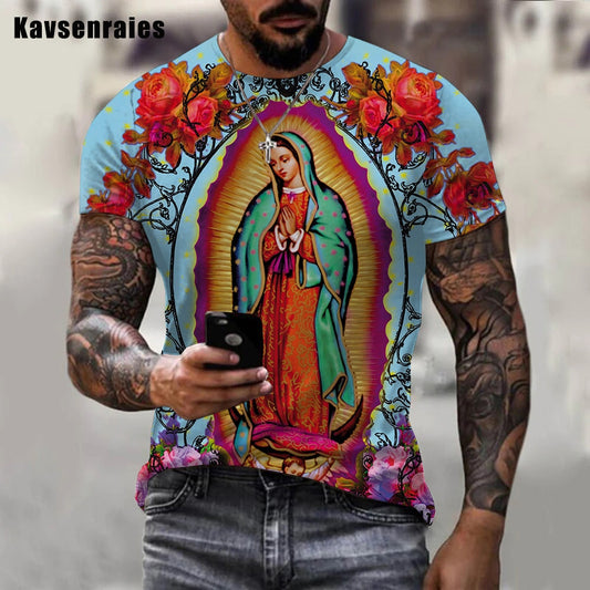 Herren Heilige Madonna 3D T-Shirt Rundhals Unisex Sommer Streetwear Men