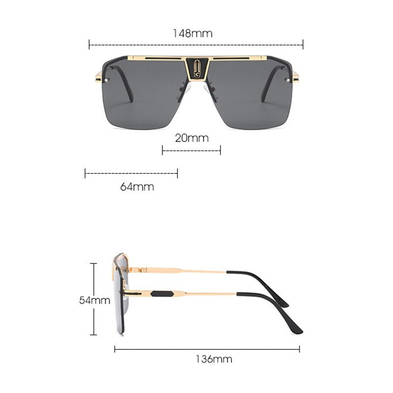 Damen Designer Sonnenbrille Herren Quadratische Übergröße Gläser Vintage UV400
