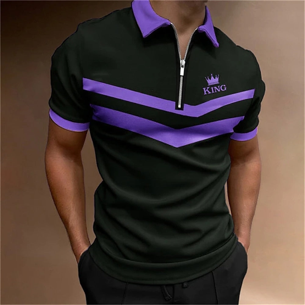 Herren Poloshirt POLO Shirt Zip Kontrast Kragen Kurzarm Slim Fit Hemd Polohemd