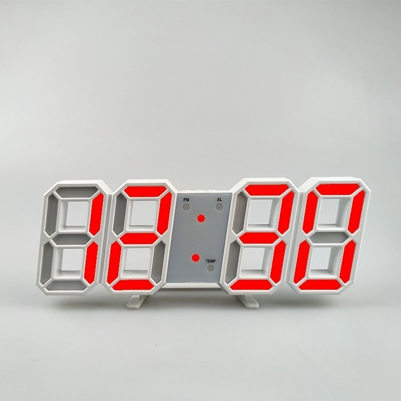 Groß 3D Modern Digital LED Wanduhr 24/12 Stunde USB Display Timer Alarm