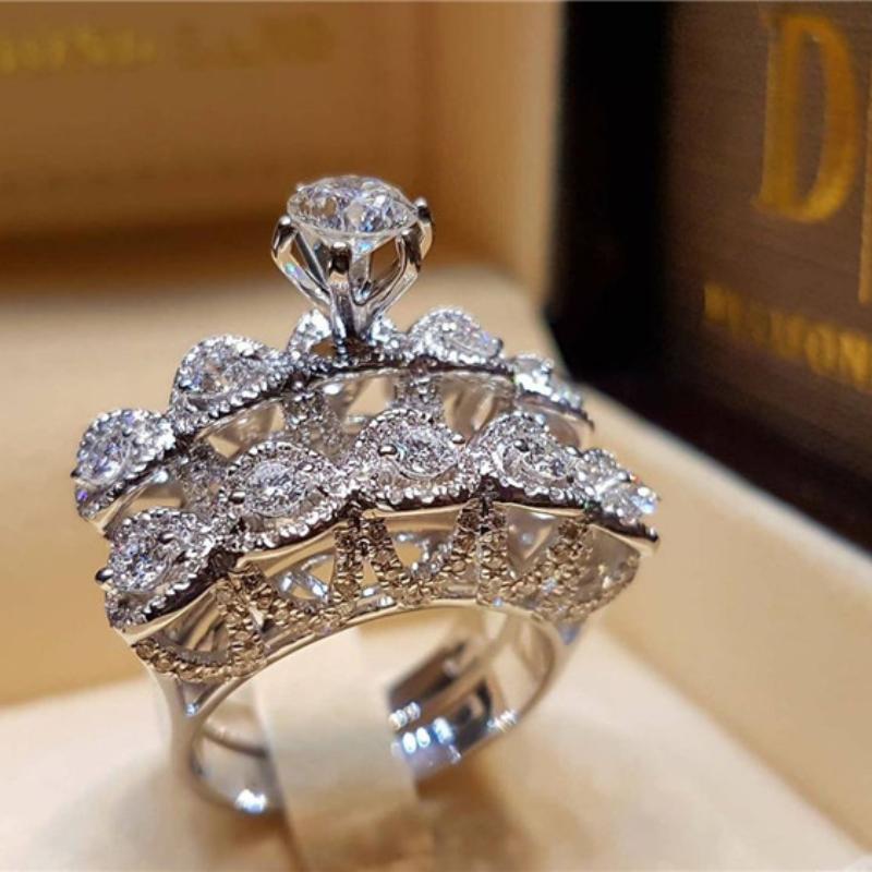 Massiv Sterling Silber 925 Ring filigran Fashion Damenring mit 3A Zirkonia