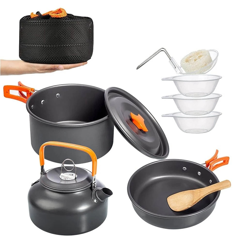 1-3 Person Camping Kochgeschirr Kochtopf Outdoor-Töpfe Bratpfanne Kettle Kit