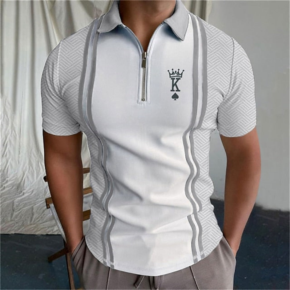 Herren Poloshirt POLO Shirt Zip Kontrast Kragen Kurzarm Slim Fit Hemd Polohemd
