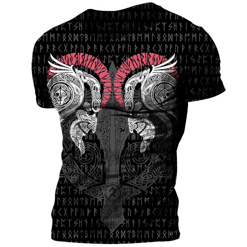 Vikings Herren Tattoo 3D T-Shirt Rundhals Unisex Sommer Streetwear