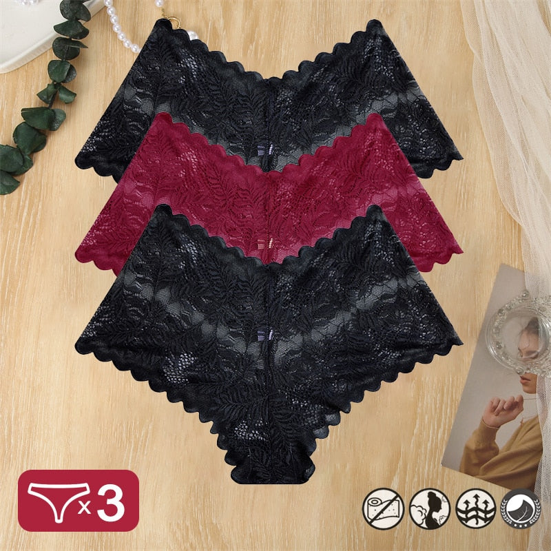 Damen 3-er Pack Hipster Spitze Unterwäsche Tanga Höschen Sexy Schlüpfer Slip Panties
