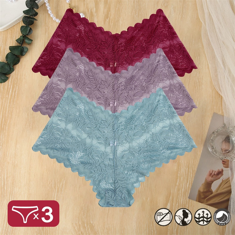 Damen 3-er Pack Hipster Spitze Unterwäsche Tanga Höschen Sexy Schlüpfer Slip Panties