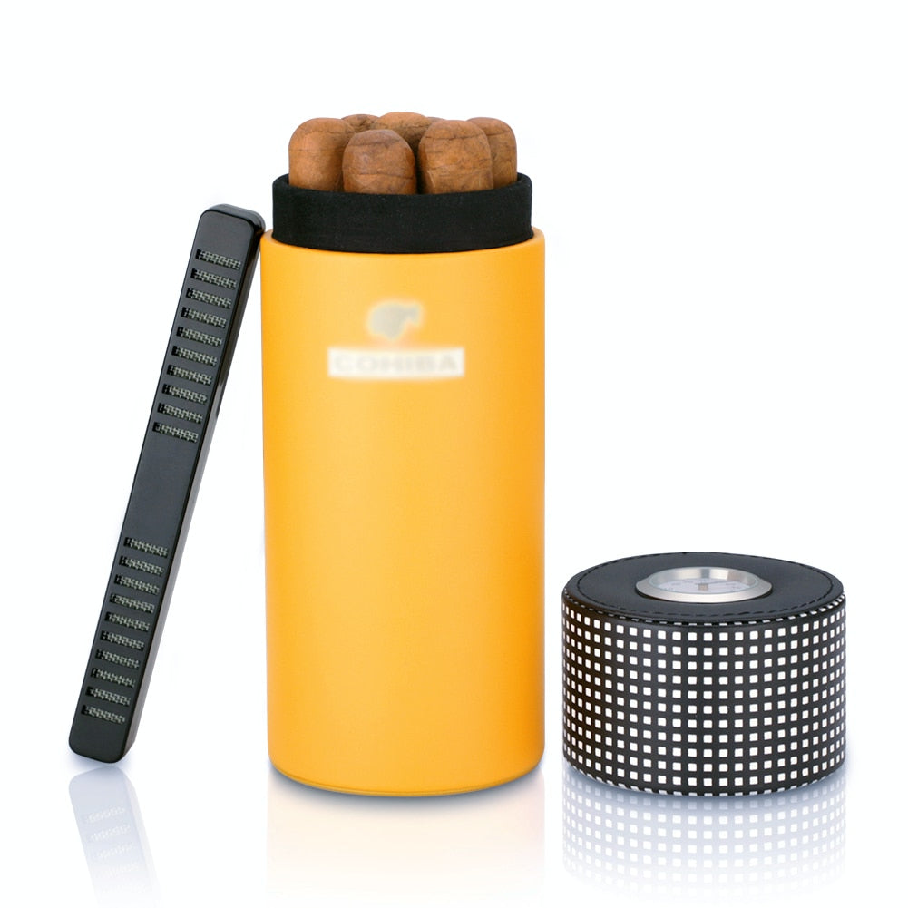 COHIBA Leder Reise Humidor Zigarre Box Zeder Holz Tragbare für 5 Zigarren Luftbefeuchter Hygrometer