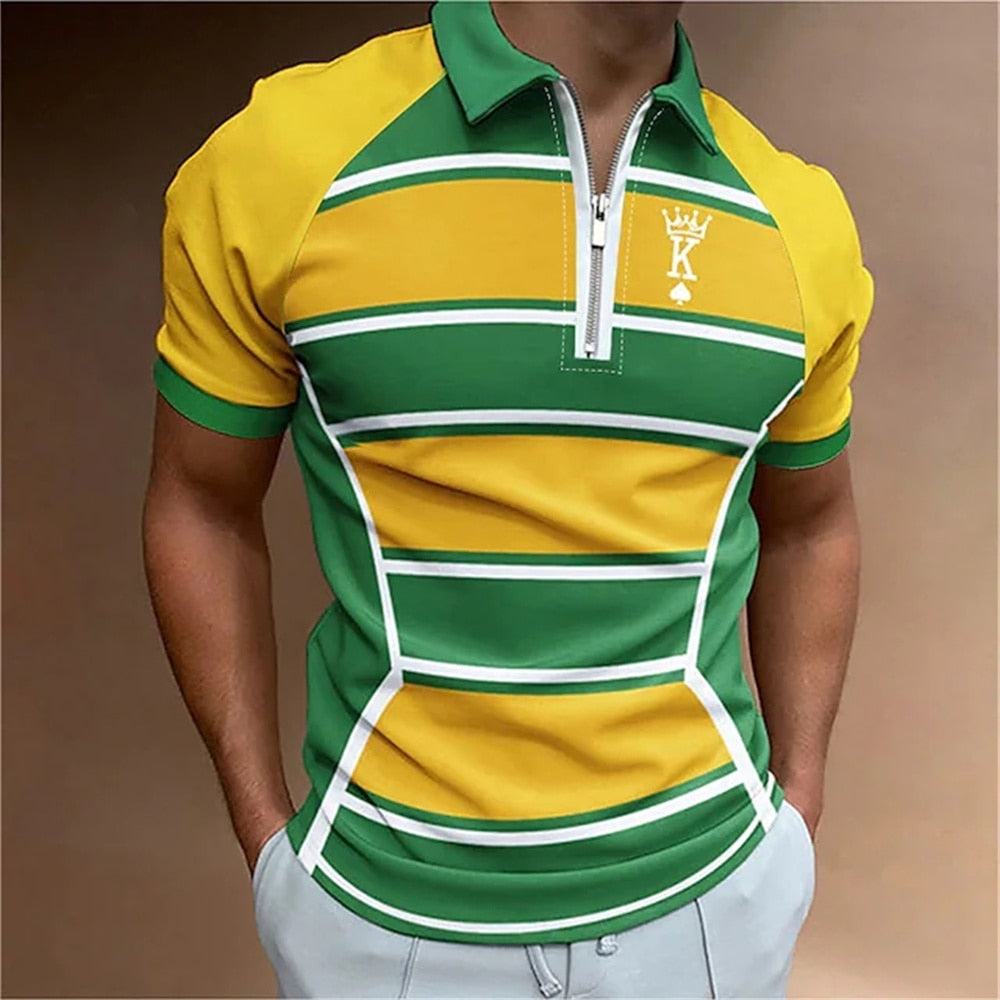 Herren Poloshirt POLO Shirt Zip Kontrast Kragen Kurzarm Slim Fit Hemd Polohemd