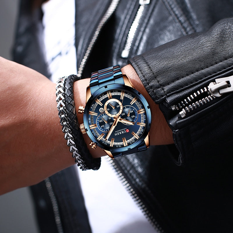 Herren Armbanduhr Silber Schwarz Edelstahl Fashion Luxus Chronograph  Business