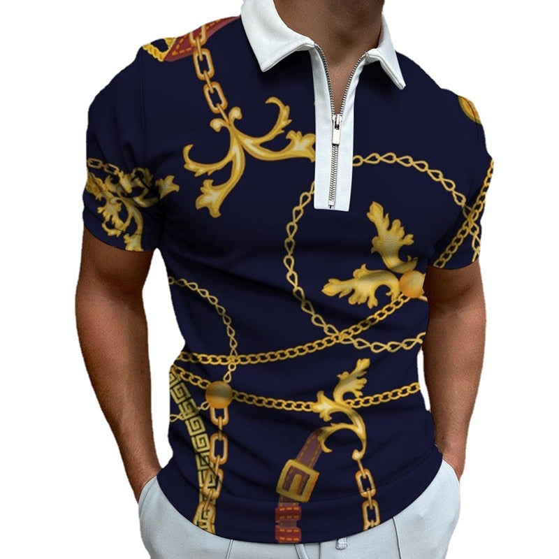 Herren Poloshirt POLO Shirt Zip Kontrast Kragen Kurzarm Slim Fit Hemd Polohemd