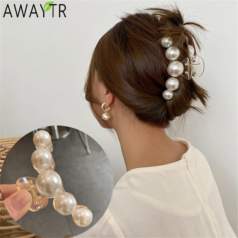 Damen Groß Perlen Haar Klauen Elegant Acryl Haarspange Hyperbole Haarklammer Neu