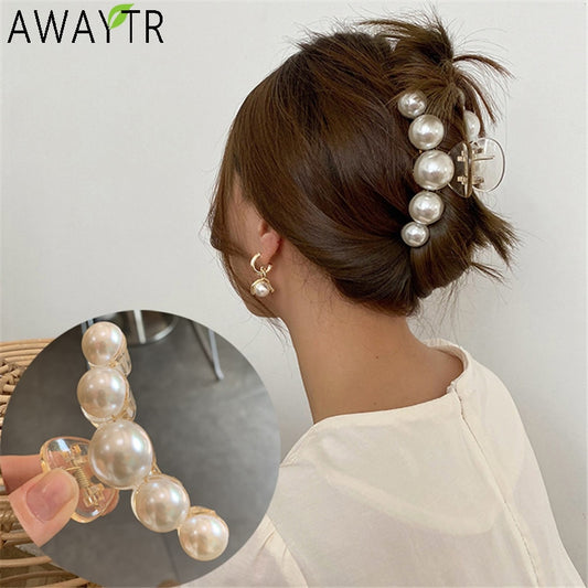 Damen Groß Perlen Haar Klauen Elegant Acryl Haarspange Hyperbole Haarklammer Neu