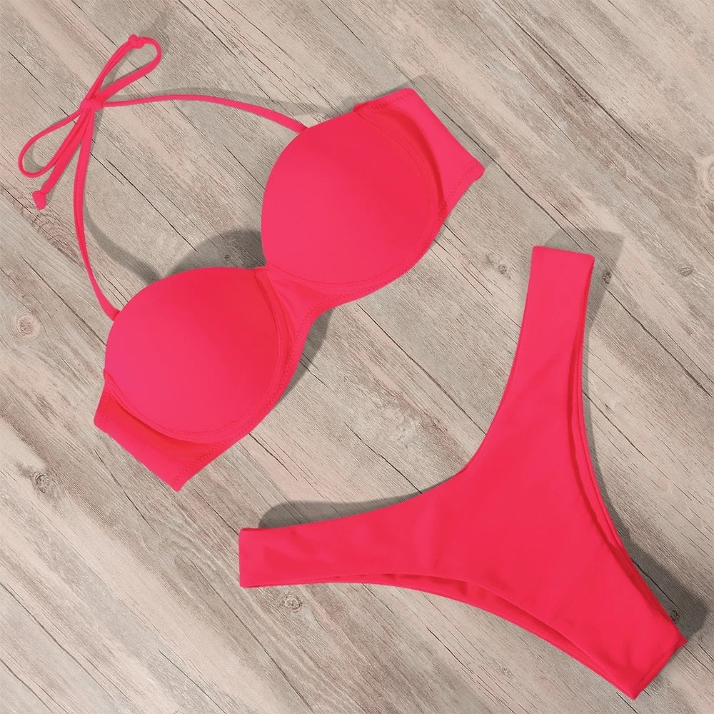 Damen Push Up Bikini Set BH Gepolstert Brasilianischer Badeanzug Bademode Strand Bademode