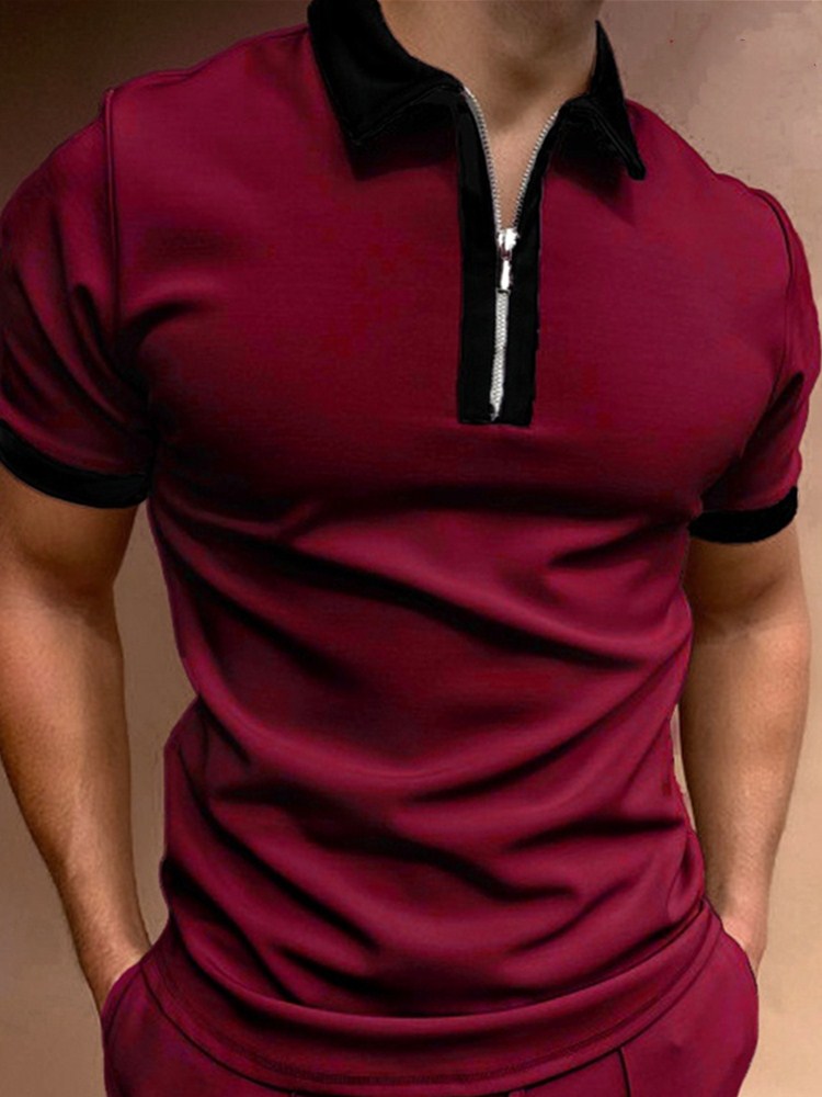 Herren Poloshirt Kontrast Kragen Polo Kurzarm Slim Fit Hemd Polohemd T-Shirt NEU