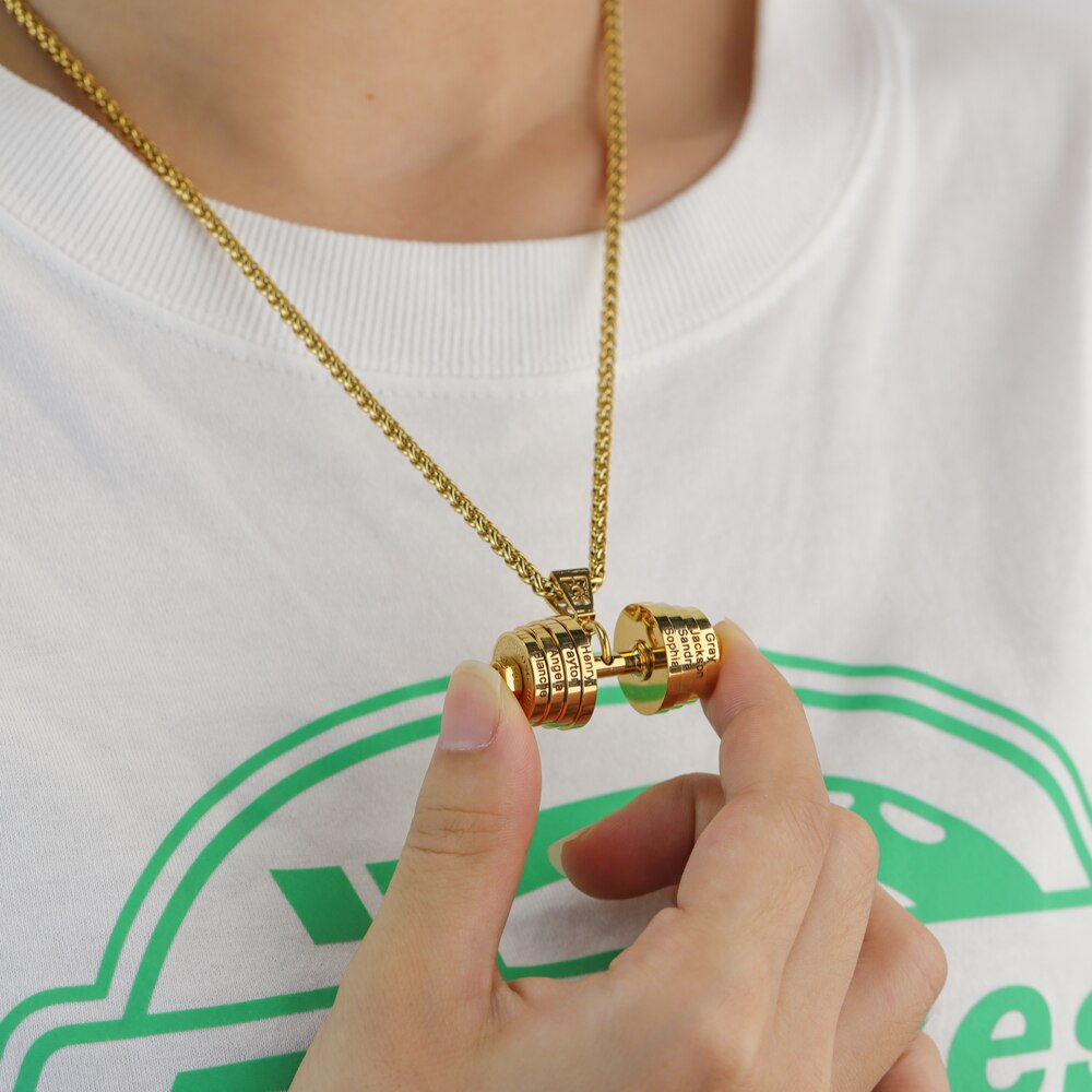 Halskette + Anhänger Edelstahl Hantel Scheibe Gewicht Fitness Gym Bodybuilding Schmuck Geschenk
