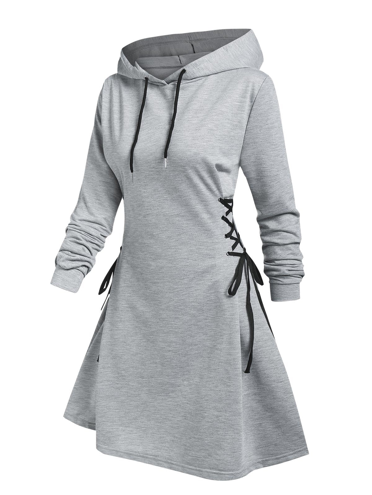 Frauen Langarm Minikleid Kapuzenpullover Kleid Hoodie Sweatshirt Sweatkleid