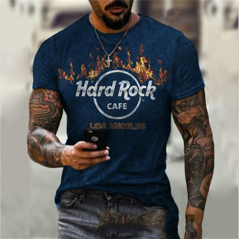 Herren Fashion Hard Rock Cafe 3D T-Shirt Rundhals Unisex Sommer Streetwear