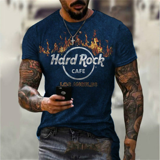Herren Fashion Hard Rock Cafe 3D T-Shirt Rundhals Unisex Sommer Streetwear