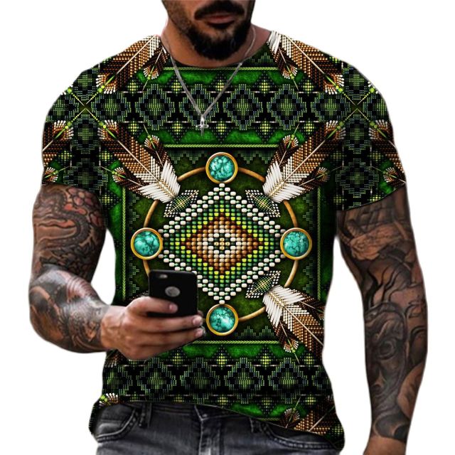 Herren Fashion Indian Stil 3D T-Shirt Rundhals Unisex Sommer Streetwear