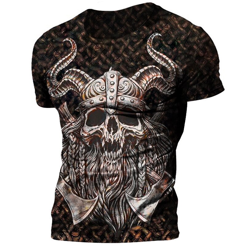 Vikings Herren Tattoo 3D T-Shirt Rundhals Unisex Sommer Streetwear