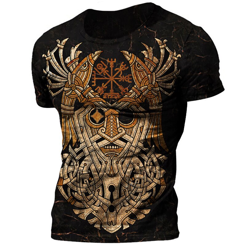 Herren Viking Tattoo 3D T-Shirt Rundhals Unisex Sommer Streetwear