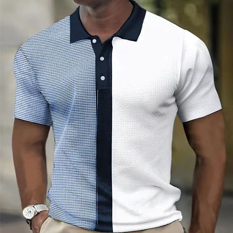 Herren Poloshirt POLO Shirt Zip Kontrast Kragen Kurzarm Slim Fit Hemd Polohemd