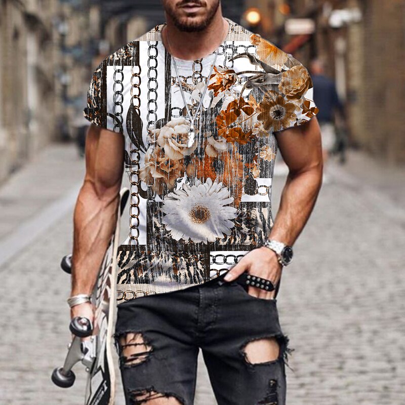 Herren Fashion Barock Stil 3D T-Shirt Rundhals Unisex Sommer Streetwear