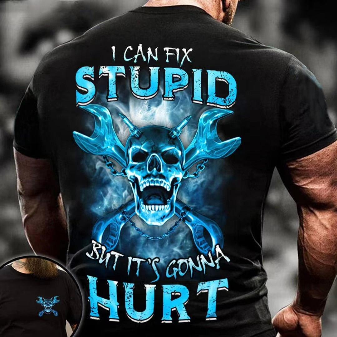 Herren Metal Skull 3D T-Shirt Rundhals Unisex Sommer Streetwear