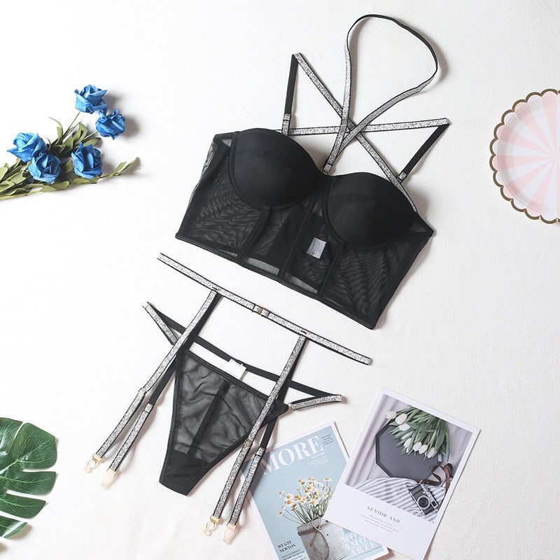 Damen Sexy Spitze Dessous Bodysuit Babydoll Reizwäsche Body Unterwäsche Schwarz