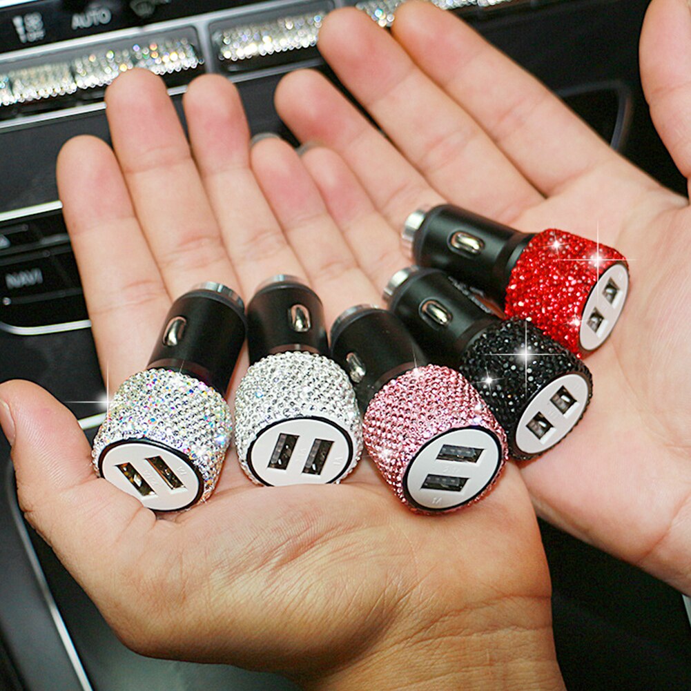 Dual USB Auto Zigarettenanzünder Auto Ladegerät Adapter Strass Kristall Ladegerät USB Stecker Bling Auto Zubehör für iPhone Xiaomi