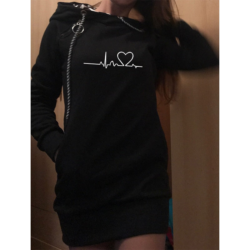 Dame Kapuzenpullover Minikleid Hoodie Sweatshirt Longtops Tunika Jumper Kleid Streetwear