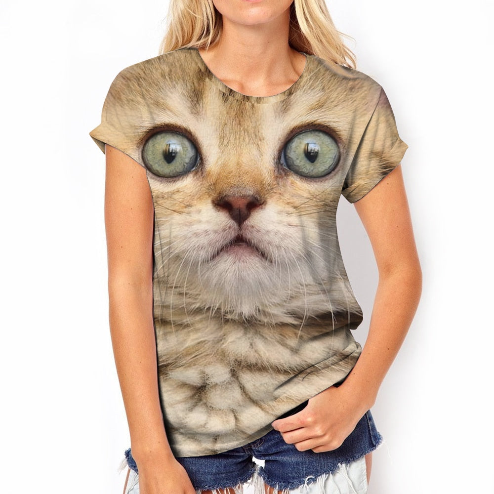 Damen Sommer Top 3D Katzen T-Shirt Rundhals Streetwear lockeres Damentop