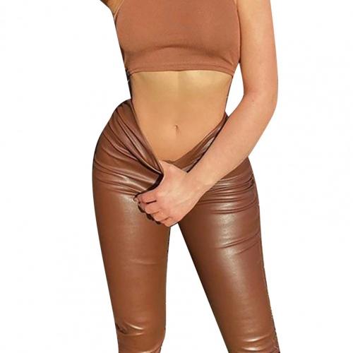 Damen Leggings Leggins Lang Hose Leder Optik Nachtclub Sexy PU Hohe Elastizität