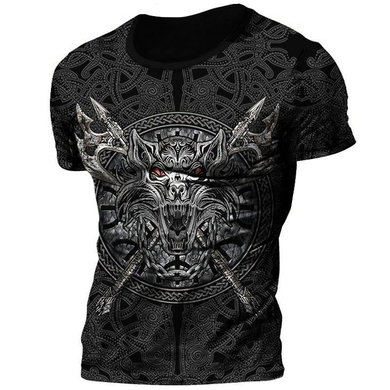 Herren Viking Tattoo 3D T-Shirt Rundhals Unisex Sommer Streetwear