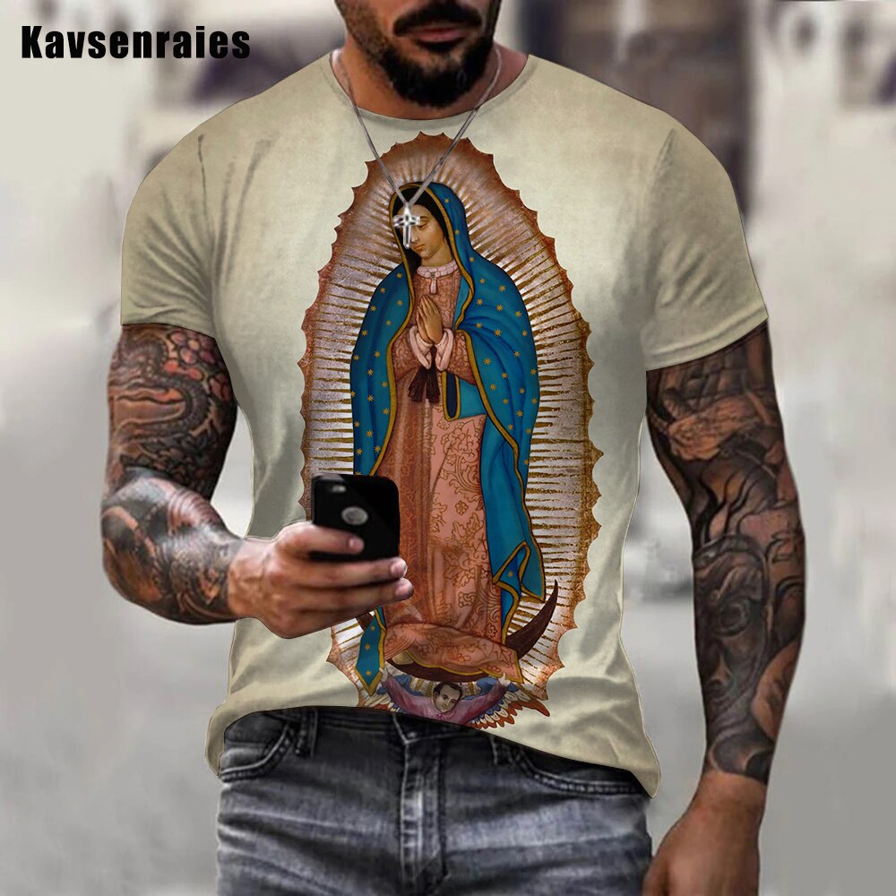 Herren Heilige Madonna 3D T-Shirt Rundhals Unisex Sommer Streetwear Men