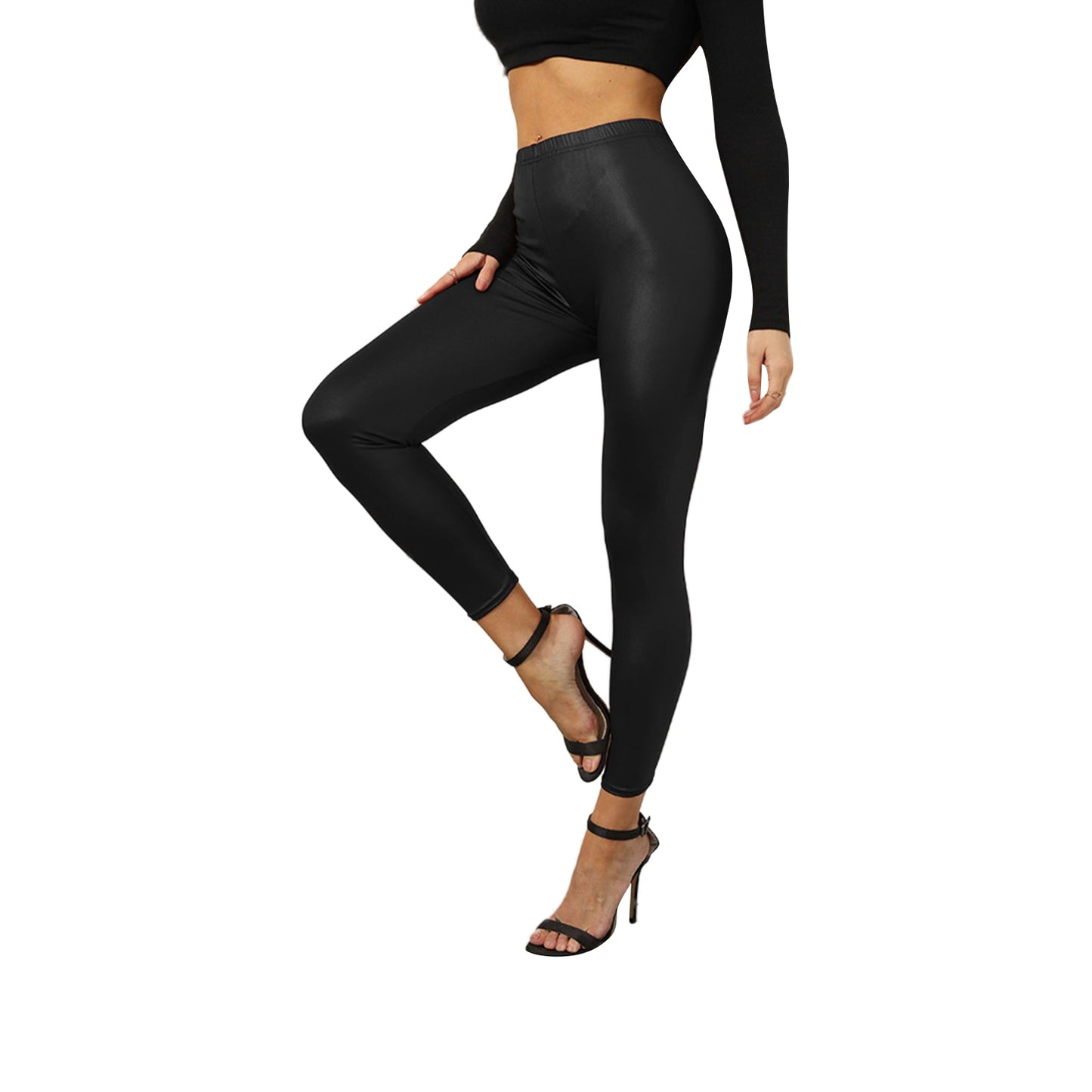 Damen Leggings Leggins Lang Hose Kunstleder Nachtclub Sexy PU Hohe Elastizität
