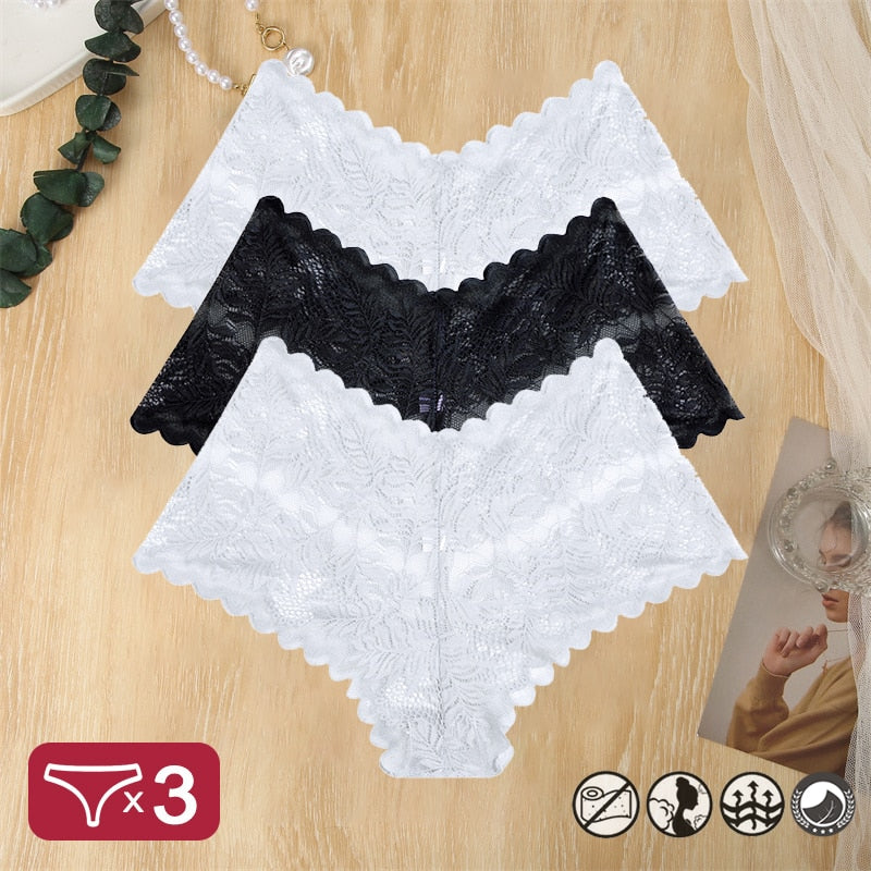 Damen 3-er Pack Hipster Spitze Unterwäsche Tanga Höschen Sexy Schlüpfer Slip Panties