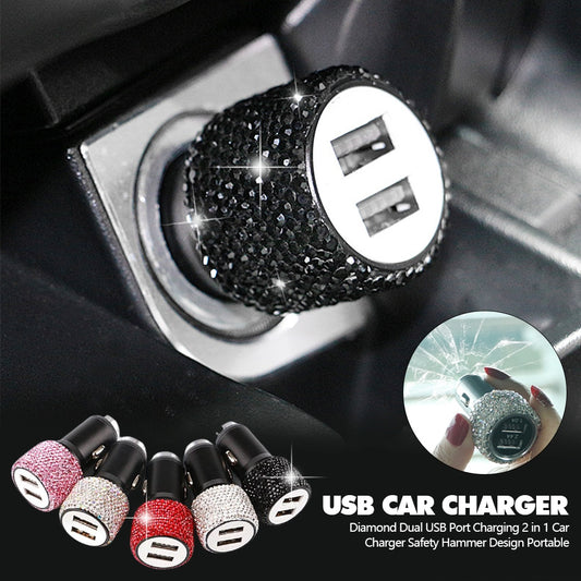 Dual USB Auto Zigarettenanzünder Auto Ladegerät Adapter Strass Kristall Ladegerät USB Stecker Bling Auto Zubehör für iPhone Xiaomi